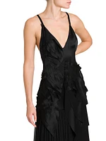 Appliquéd Satin & Chiffon Crisscross Back Gown