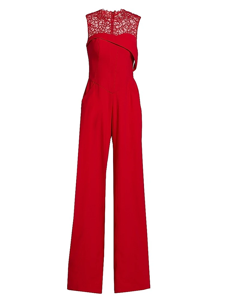 Crêpe Lace Neck Jumpsuit