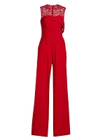 Crêpe Lace Neck Jumpsuit