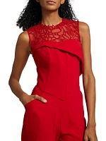 Crêpe Lace Neck Jumpsuit