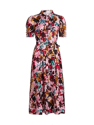 Vanessa Floral Silk Tie-Waist Shirtdress