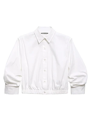 Scrunch Sleeve Button-Front Crop Shirt