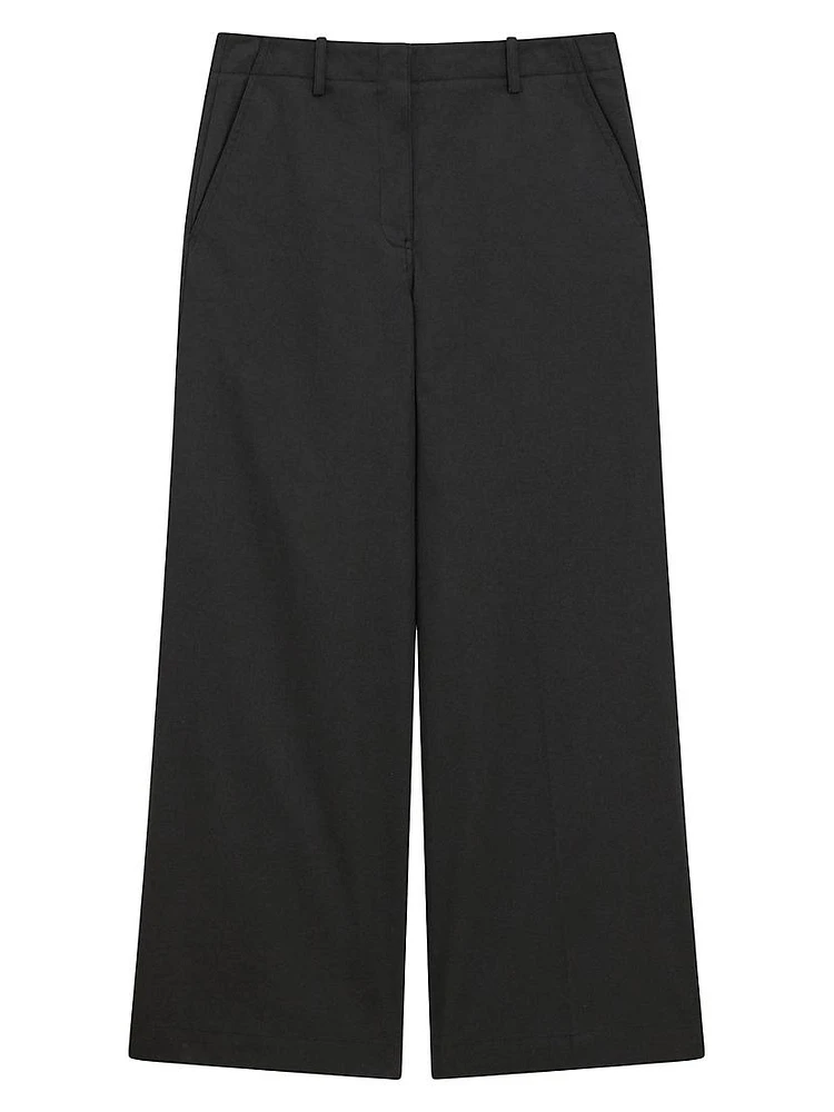 Relaxed Stretch Cotton Wide-Leg Pants