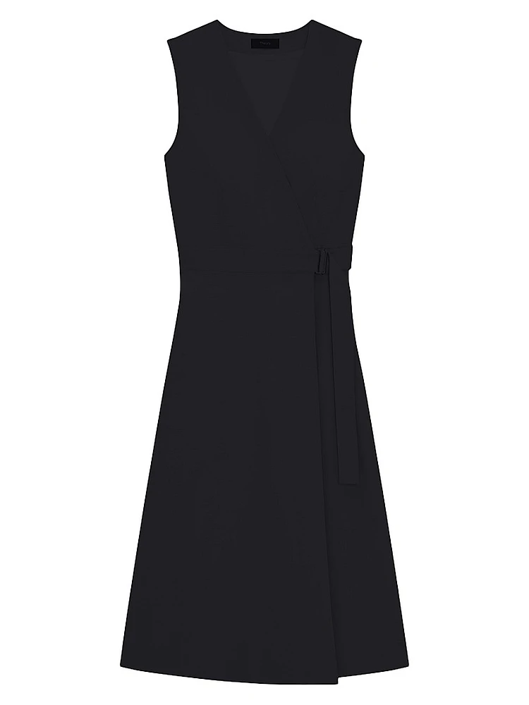 Linen Sleeveless Fit & Flare Wrap Dress