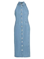 Palmer Washed-Denim Button-Front Midi-Dress