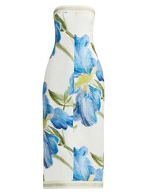Tess Floral Cotton Strapless Midi-Dress