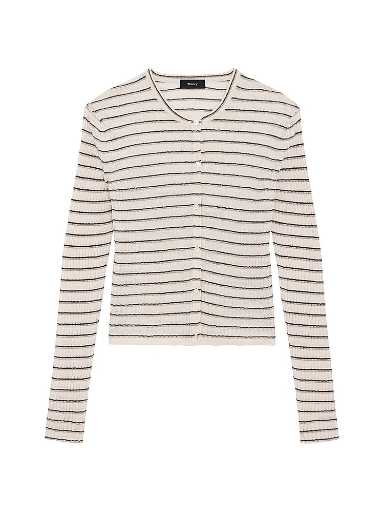 Striped Linen-Blend Crop Cardigan