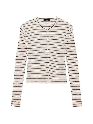 Striped Linen-Blend Crop Cardigan