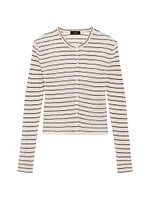 Striped Linen-Blend Crop Cardigan