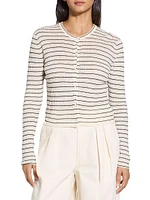 Striped Linen-Blend Crop Cardigan