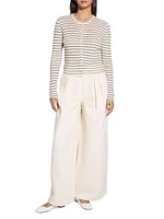 Striped Linen-Blend Crop Cardigan