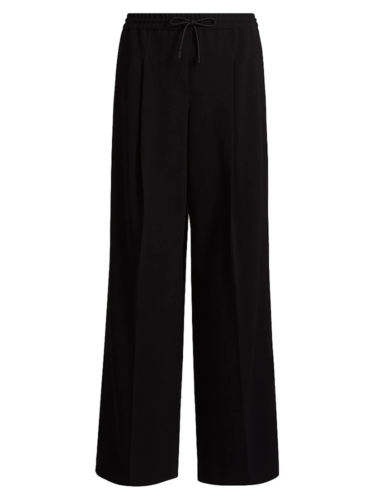 Pleated Drawstring Wide-Leg Track Pants