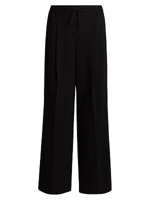 Pleated Drawstring Wide-Leg Track Pants