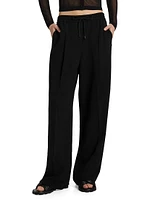 Pleated Drawstring Wide-Leg Track Pants