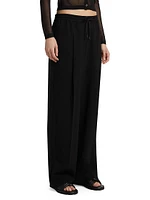 Pleated Drawstring Wide-Leg Track Pants