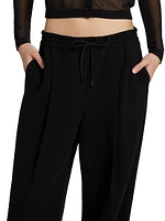 Pleated Drawstring Wide-Leg Track Pants