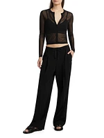 Pleated Drawstring Wide-Leg Track Pants