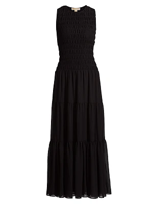 Smocked Tiered-Hem Tank Maxi Dress