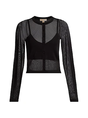 Sheer Button-Front Crop Cardigan