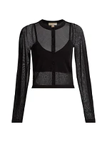 Sheer Button-Front Crop Cardigan