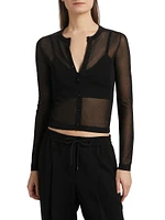 Sheer Button-Front Crop Cardigan