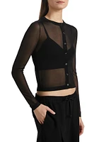 Sheer Button-Front Crop Cardigan