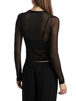 Sheer Button-Front Crop Cardigan