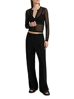Sheer Button-Front Crop Cardigan