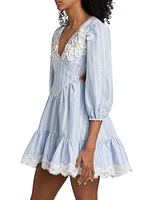 Marine Striped Lace-Trimmed Minidress