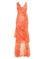 Myosotis Floral Chiffon & Tulle Ruffle Gown