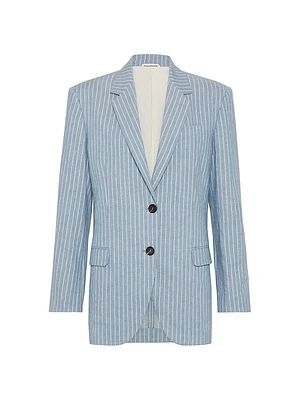 Linen and Hemp Chalk Stripe Twill Blazer