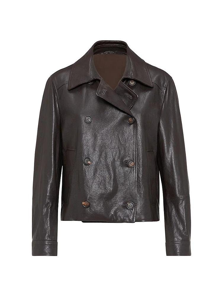 Polished Leather Cropped Peacoat