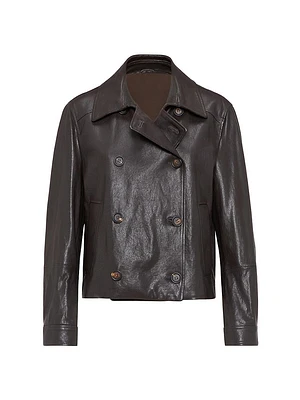 Polished Leather Cropped Peacoat