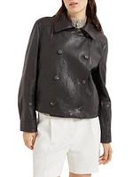 Polished Leather Cropped Peacoat