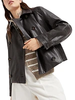 Polished Leather Cropped Peacoat