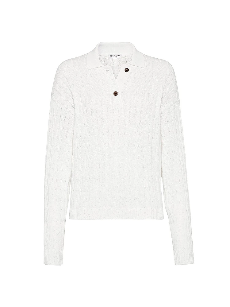 Cotton Dazzling Cables Knit Polo Shirt