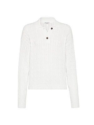 Cotton Dazzling Cables Knit Polo Shirt