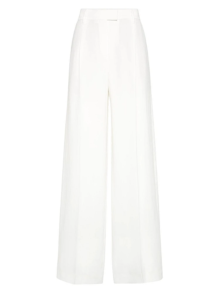Viscose and Linen Fluid Twill Loose Pleated Trousers