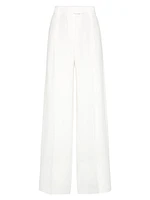 Viscose and Linen Fluid Twill Loose Pleated Trousers