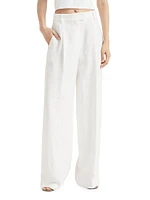 Viscose and Linen Fluid Twill Loose Pleated Trousers