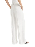 Viscose and Linen Fluid Twill Loose Pleated Trousers