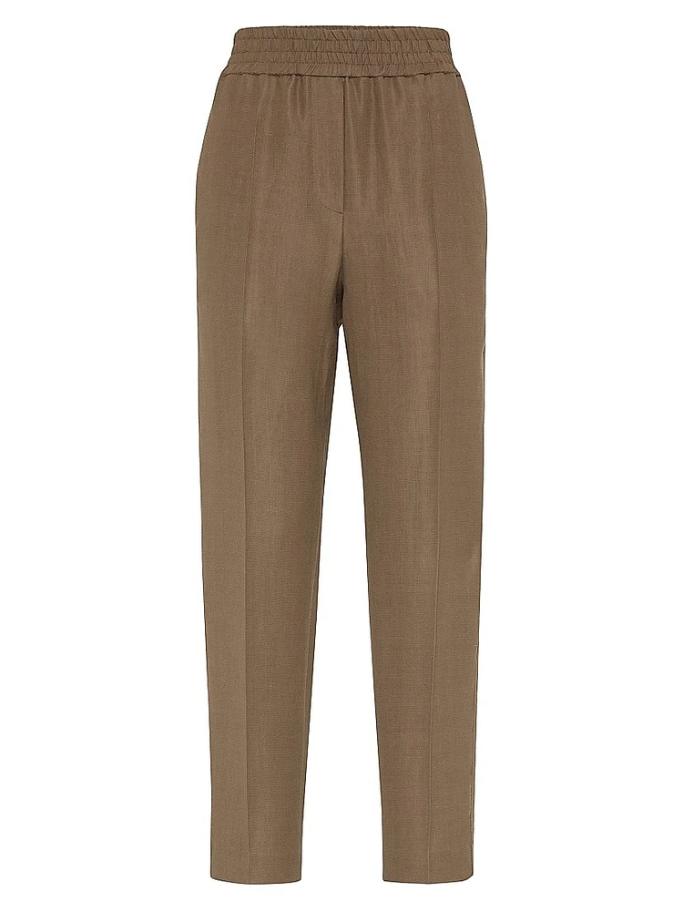 Viscose and Linen Fluid Twill Baggy Pull on Trousers