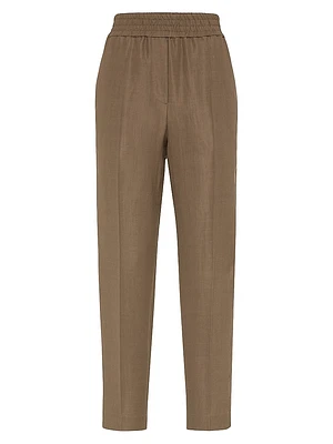Viscose and Linen Fluid Twill Baggy Pull on Trousers