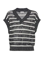 Dazzling Striped Net Knit T-Shirt Linen
