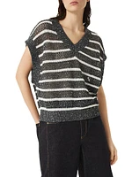 Dazzling Striped Net Knit T-Shirt Linen