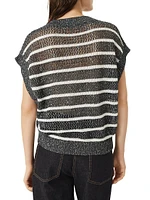 Dazzling Striped Net Knit T-Shirt Linen