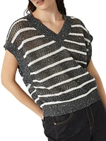 Dazzling Striped Net Knit T-Shirt Linen