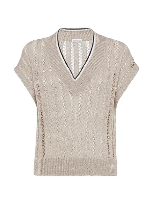 Linen Dazzling Ribbed Net Knit T-Shirt