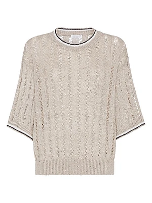 Linen Dazzling Ribbed Net Sweater