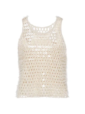 Dazzling Mosaic Embroidery Knit Top Cotton